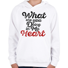 PRINTFASHION Mit csinálsz a szívemmel? - Gyerek kapucnis pulóver - Fehér