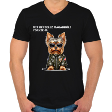 PRINTFASHION MIT KÉPZELSZ MAGARÓL - YORKIE - Férfi V-nyakú póló - Fekete férfi póló