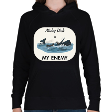 PRINTFASHION Moby Dick is my enemy - Női kapucnis pulóver - Fekete női pulóver, kardigán