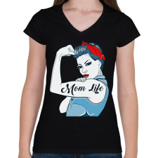 PRINTFASHION Mom Life - Női V-nyakú póló - Fekete női póló