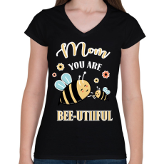 PRINTFASHION Mom you are bee-utiful! - Női V-nyakú póló - Fekete