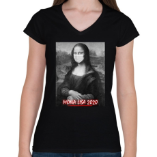 PRINTFASHION Mona Lisa 2020 - Női V-nyakú póló - Fekete