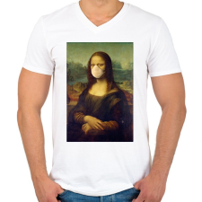 PRINTFASHION Mona Lisa protect yourself - Férfi V-nyakú póló - Fehér férfi póló