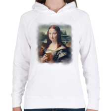 PRINTFASHION Mona Lisa sörrel - Női kapucnis pulóver - Fehér női pulóver, kardigán