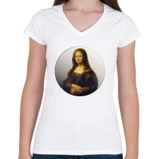 PRINTFASHION Mona Lisa - Vonalas - Női V-nyakú póló - Fehér női póló