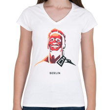 PRINTFASHION Money Heist - Berlin - Női V-nyakú póló - Fehér női póló