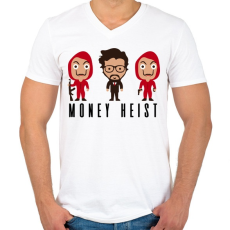 PRINTFASHION Money Heist - Férfi V-nyakú póló - Fehér