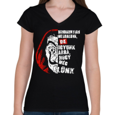 PRINTFASHION Money heist - Igyunk arra, hogy még élünk! - Női V-nyakú póló - Fekete női póló