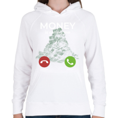 PRINTFASHION Money is calling - Női kapucnis pulóver - Fehér