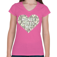 PRINTFASHION Money loves me - Női V-nyakú póló - Rózsaszín