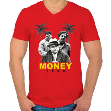 PRINTFASHION Money Team - Férfi V-nyakú póló - Piros férfi póló