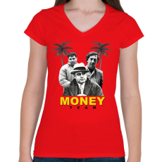 PRINTFASHION Money Team - Női V-nyakú póló - Piros