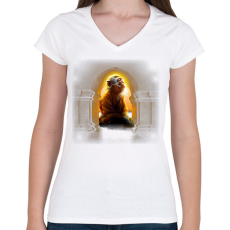PRINTFASHION monkey monk - Női V-nyakú póló - Fehér