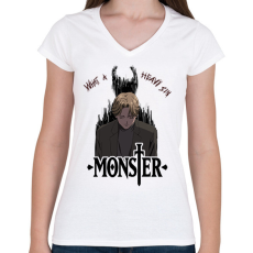PRINTFASHION Monster anime - Női V-nyakú póló - Fehér
