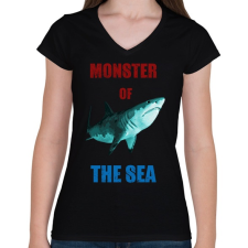 PRINTFASHION monster of the sea - Női V-nyakú póló - Fekete női póló
