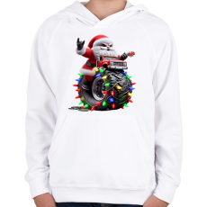 PRINTFASHION Monster Truck rocker mikulás  - Gyerek kapucnis pulóver - Fehér