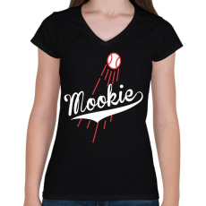 PRINTFASHION Mookie Redsox - Női V-nyakú póló - Fekete