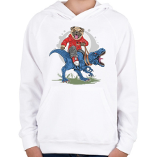 PRINTFASHION Mopsz és a T-rex - Gyerek kapucnis pulóver - Fehér gyerek pulóver, kardigán