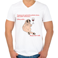 PRINTFASHION mopsz és bor - Férfi V-nyakú póló - Fehér férfi póló
