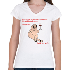 PRINTFASHION mopsz és bor - Női V-nyakú póló - Fehér