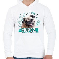 PRINTFASHION Mopsz firka - Férfi kapucnis pulóver - Fehér