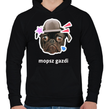 PRINTFASHION mopsz gazdi 2 - Férfi kapucnis pulóver - Fekete férfi pulóver, kardigán