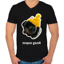 PRINTFASHION mopsz gazdi 4 - Férfi V-nyakú póló - Fekete férfi póló