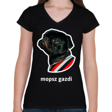 PRINTFASHION mopsz gazdi - Női V-nyakú póló - Fekete női póló