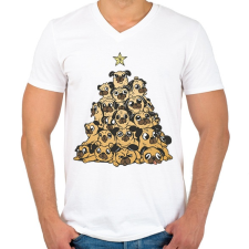 PRINTFASHION Mopsz karácsonyfa - Férfi V-nyakú póló - Fehér férfi póló
