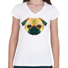 PRINTFASHION Mopsz kutya - Női V-nyakú póló - Fehér