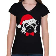PRINTFASHION Mopsz mikulás - Női V-nyakú póló - Fekete női póló