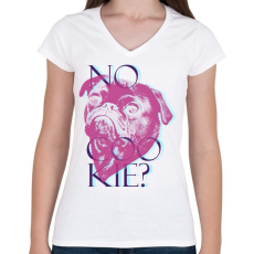 PRINTFASHION Mopsz - Nincs süti? - Női V-nyakú póló - Fehér