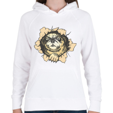 PRINTFASHION Mopsz - Női kapucnis pulóver - Fehér