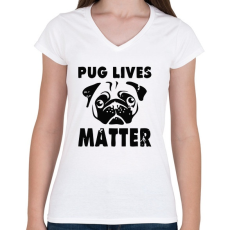 PRINTFASHION Mopsz - Női V-nyakú póló - Fehér