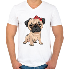 PRINTFASHION Mopsz piros masnival - Férfi V-nyakú póló - Fehér férfi póló