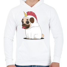 PRINTFASHION Mopsz unikornis - Férfi kapucnis pulóver - Fehér férfi pulóver, kardigán