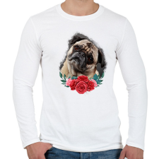 PRINTFASHION Mopsz virággal - Férfi hosszú ujjú póló - Fehér férfi póló