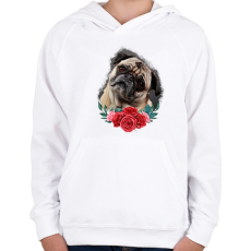 PRINTFASHION Mopsz virággal - Gyerek kapucnis pulóver - Fehér