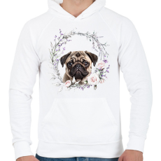 PRINTFASHION mopsz virágokkal - Férfi kapucnis pulóver - Fehér