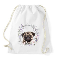 PRINTFASHION mopsz virágokkal - Sportzsák, Tornazsák - Fehér tornazsák