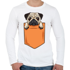 PRINTFASHION Mopsz zsebminta - Férfi hosszú ujjú póló - Fehér férfi pulóver, kardigán