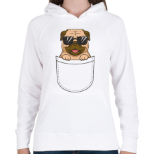 PRINTFASHION Mopsz zsebminta - Női kapucnis pulóver - Fehér női pulóver, kardigán