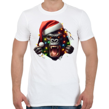 PRINTFASHION Morcos karácsonyi party gorilla - Férfi póló - Fehér férfi póló