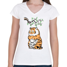 PRINTFASHION morcos tigris - Női V-nyakú póló - Fehér