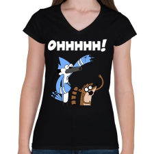 PRINTFASHION Mordecai és Rigby - Női V-nyakú póló - Fekete női póló