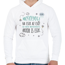 PRINTFASHION Mosolyogj ha esik az eső - Férfi kapucnis pulóver - Fehér férfi pulóver, kardigán
