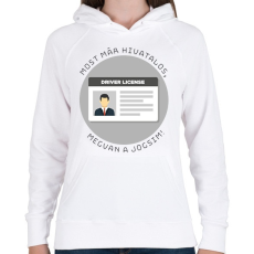 PRINTFASHION Most már hivatalos, megvan a jogsim! - Női kapucnis pulóver - Fehér