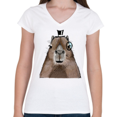 PRINTFASHION Mösziő Capybara - Női V-nyakú póló - Fehér