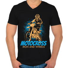 PRINTFASHION Motocross  - Férfi V-nyakú póló - Fekete