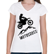 PRINTFASHION Motocross - Női V-nyakú póló - Fehér női póló
